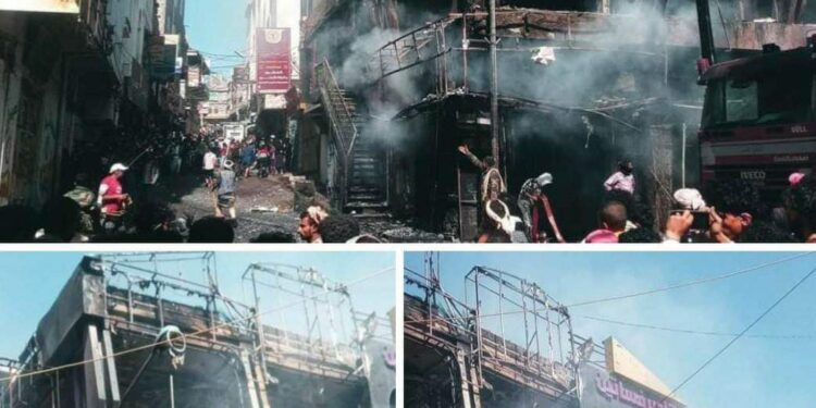 إندلاع حريق كبير جداً في مدينة إب فى اليمن