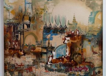 لوحة من اعمالي تقنية مختلطة على القماش100×100سم بتصديري