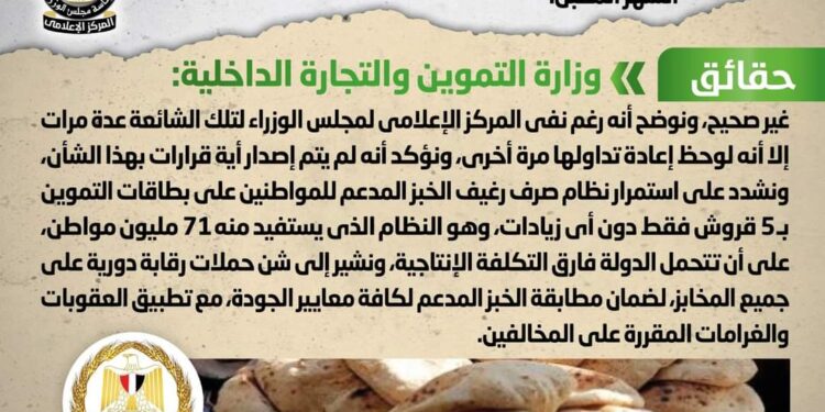 شائعة :  صدور قرار برفع سعر رغيف الخبز المدعم