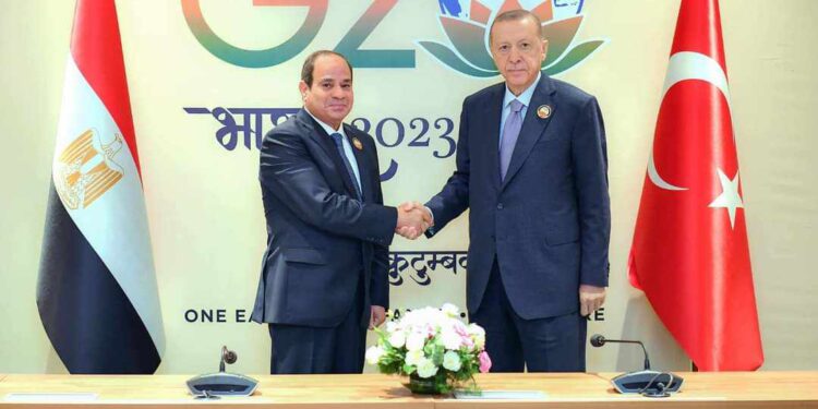 السيسي يتلقي أردوغان بنيودلهي