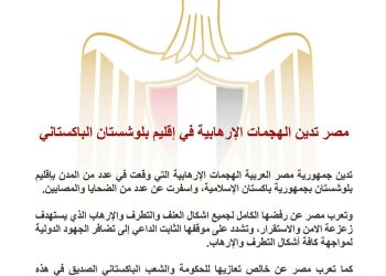 مصر تدين الهجمات الإرهابية في إقليم بلوشستان الباكستاني