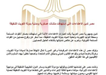 مصر تدين الاعتداءات الإيرانية على منشآت عسكرية ومدنية بالكويت 