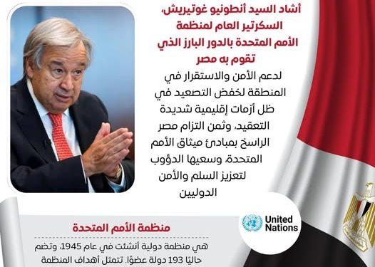 سكرتير عام الأمم المتحدة يشيد بالجهود المصرية لخفض التصعيد بالمنطقة
